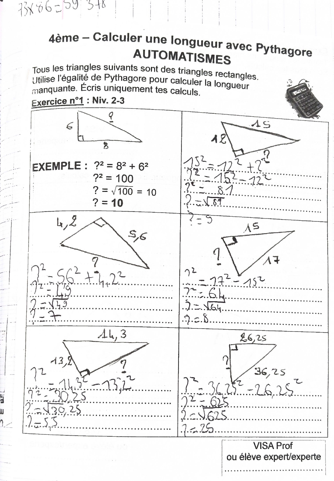 Automatismes Pythagore, exercice 1