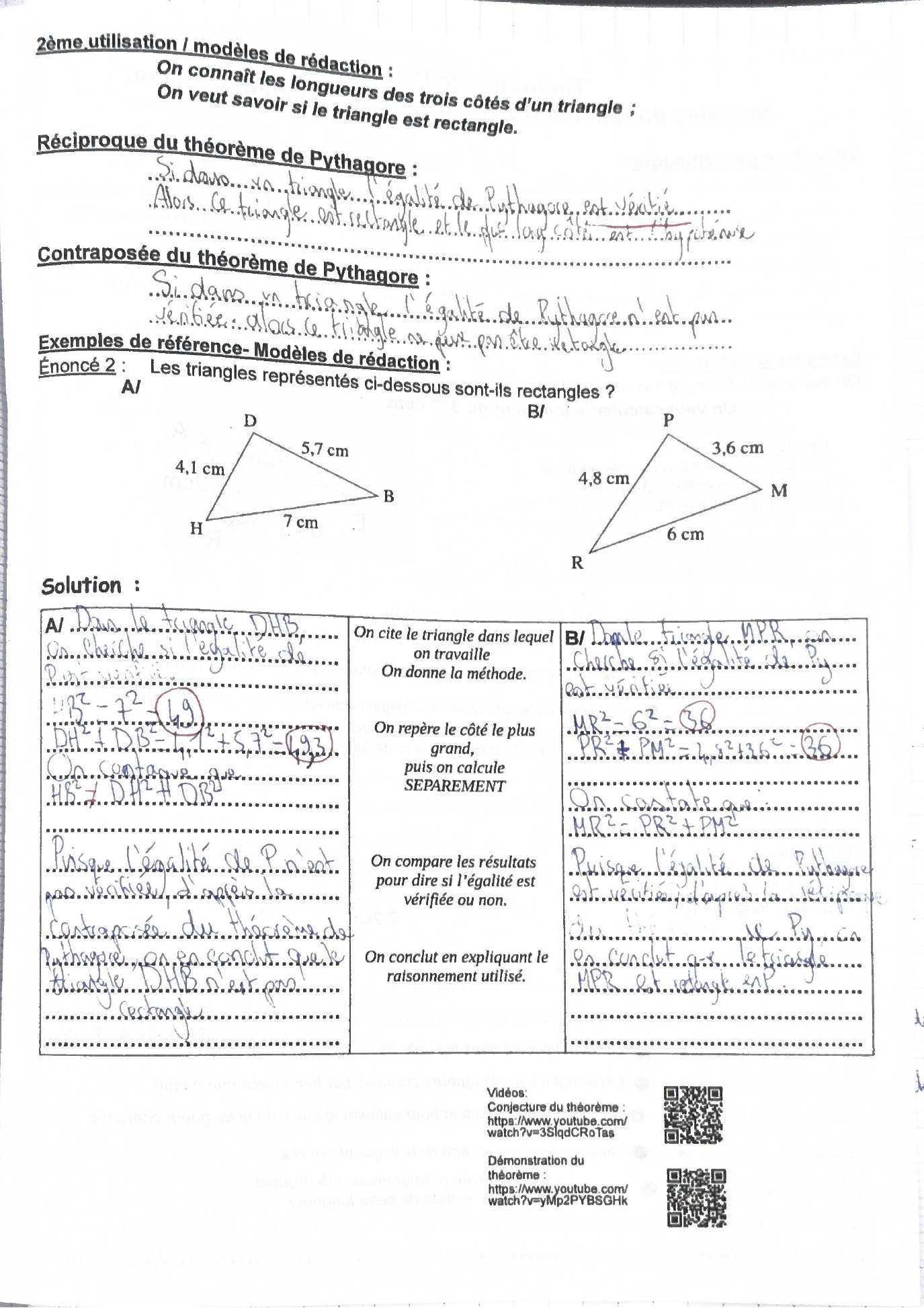 Réciproque et contraposée, triangles DHB et PMR