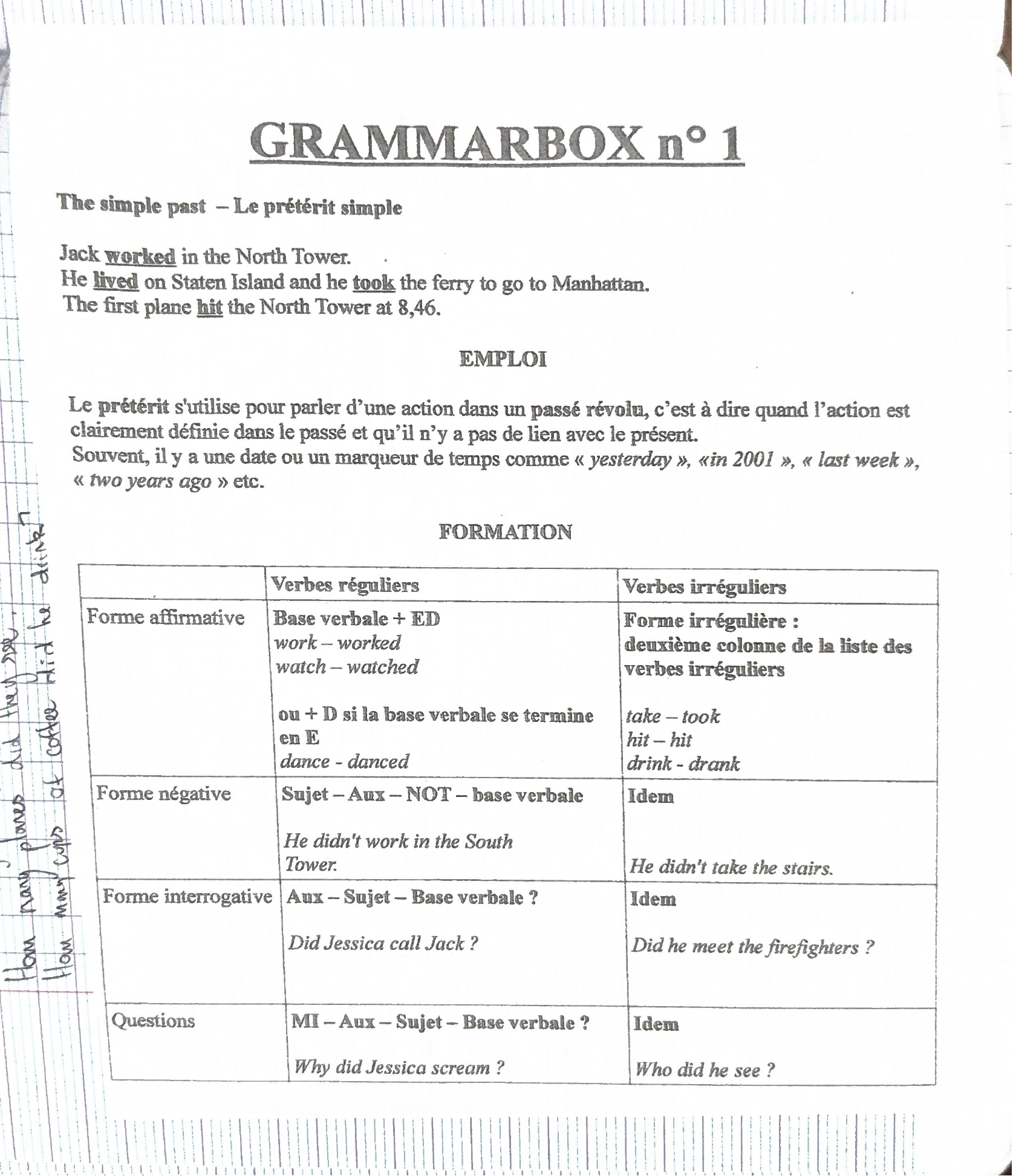 Grammarbox n° 1 : le prétérit simple, emploi et formation